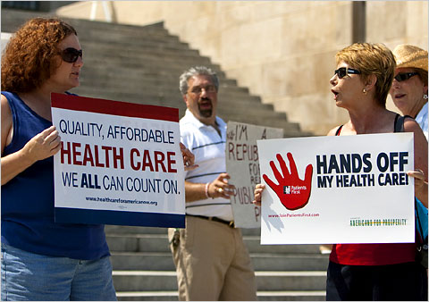 Demonstrators in Lincoln, Neb., last week argued about the Democratic-led push to overhaul the health care system.